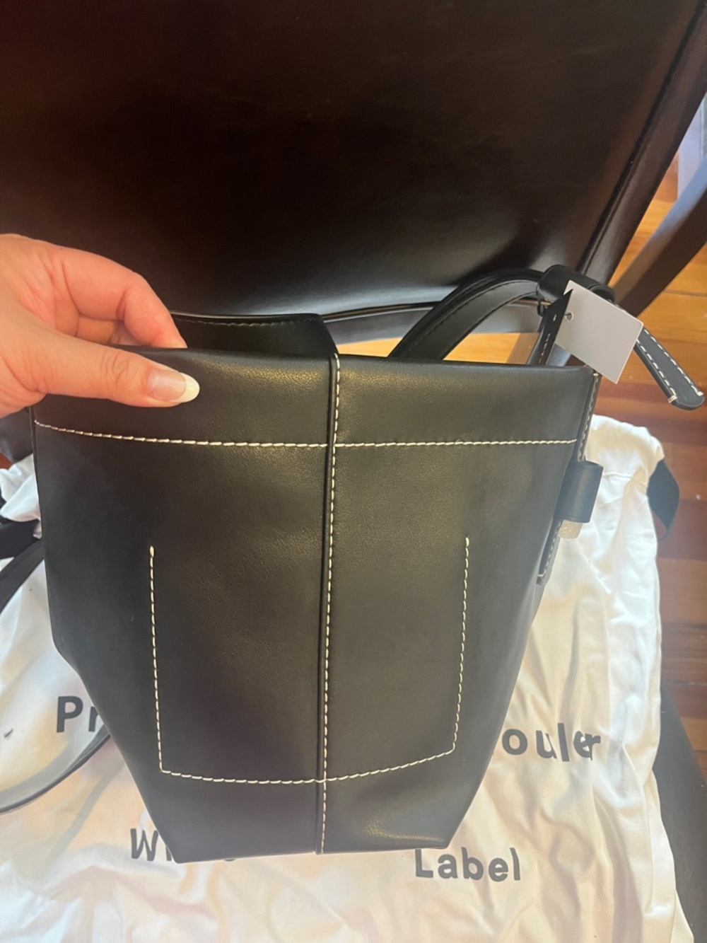 Proenza Schouler Black Leather Bucket Shoulder Bag with Contrast Stitching - Picture 6 of 14